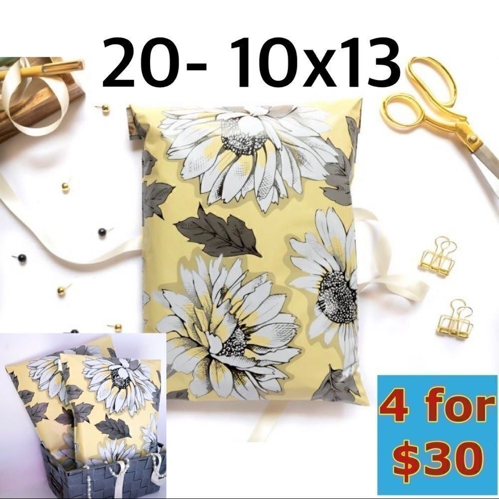 20 - 10x13 Sunflower Print Poly Mailers